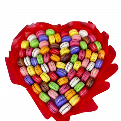 "Heart of Flavors" - Macaron Gourmet Bouquet, a heart-shaped wonder brimming with 65-75 assorted macarons
