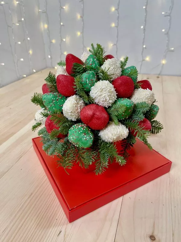 christmas gift box with strawberries
