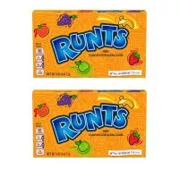 Close-up of colorful Runts candies, showcasing their fruit-shaped forms and vibrant hues.