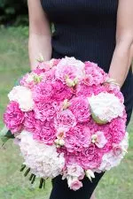 Elegant floral arrangement featuring 2 dozen Garden Roses and vibrant hydrangeas.