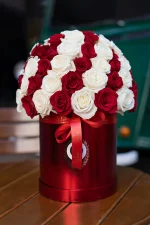 Joyful holiday rose arrangement.