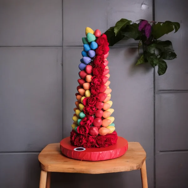 Rainbow Chocolate Strawberry Tower for weddings